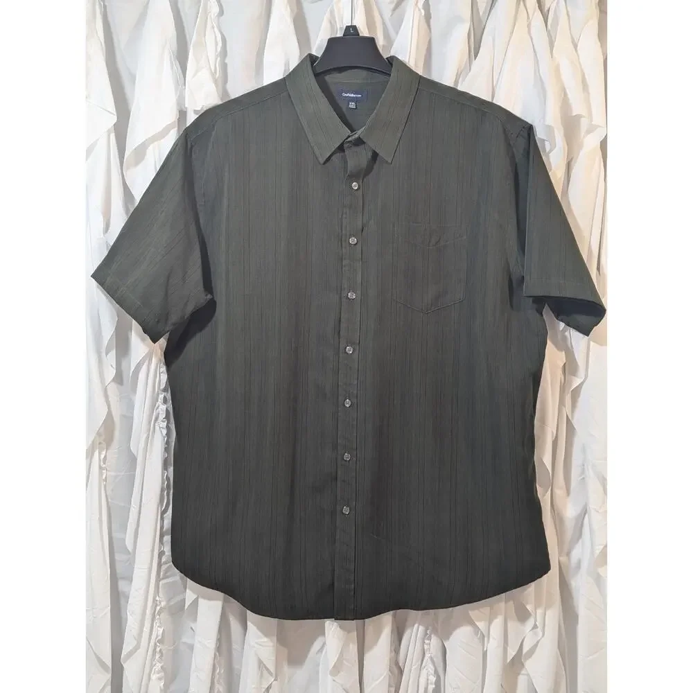 Croft & Barrow Sz XXL Forest Green with Black Pin Stripes Short Sleeve Button Up - Picture 1 of 10